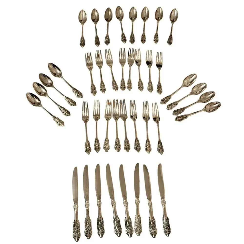 VINTAGE BAROQUE BY GODINGER Silver Plated 40 Piece Flatware Set Service For 8